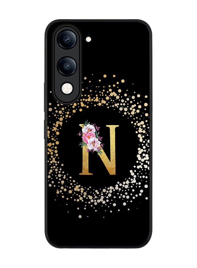For vivo Y29s 5G / Y19s 5G Case,Slim fit Camera Protection, Shockproof Thin Phone cover  - Custom Monogram Floral - N ( Black )